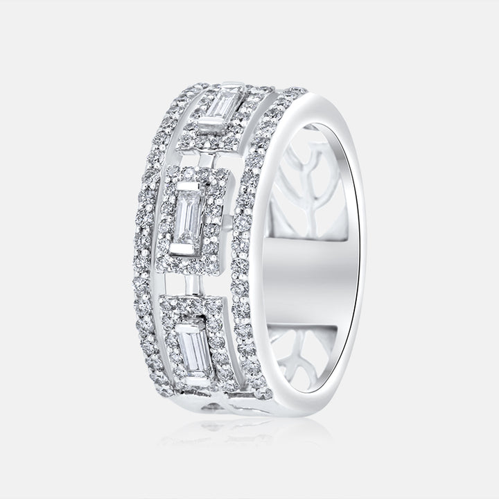 14 Karat White Gold Ladies Right Hand Ring with .73 Carats of Baguette and Round Diamonds