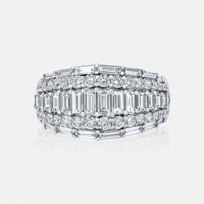 14 Karat White Gold Ladies Right Hand Ring with 3.03 Carats of Baguette and Round Diamonds