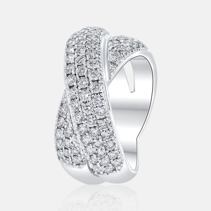 Ladies Right Hand Criss Cross Ring in 14 Karat White Gold with 1.56 Carat of Diamonds