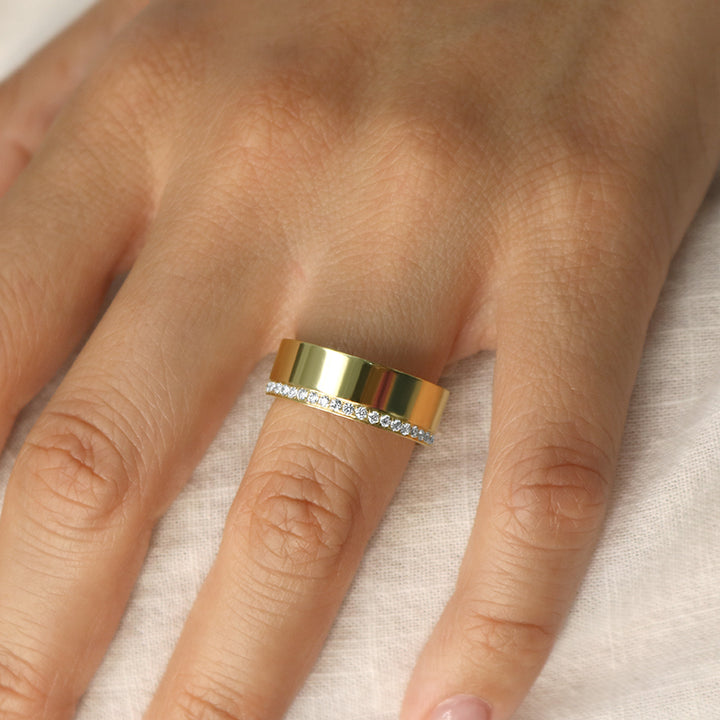 Modern Cigar Band in 14 Karat Yellow Gold with .45 Carat of Diamonds