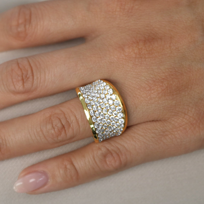 Multi row diamond pave right hand ring in yellow gold