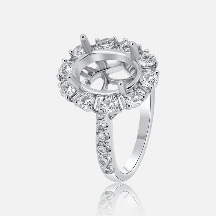 Oval Halo Engagement Ring with 1.47 Carat of Diamonds in 18 Karat White Gold