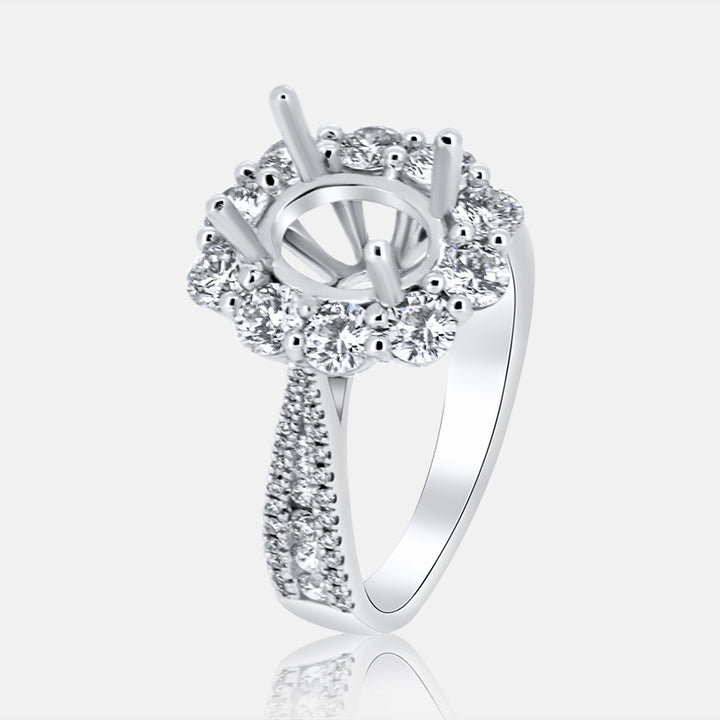 Oval Halo Engagement Ring with 1.71 carat of Diamonds in 14 Karat White Gold
