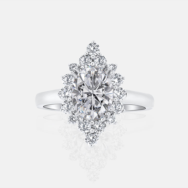 Vintage Inspired Oval Halo Engagement Ring with .54 carat of Diamonds in 18 Karat White Gold