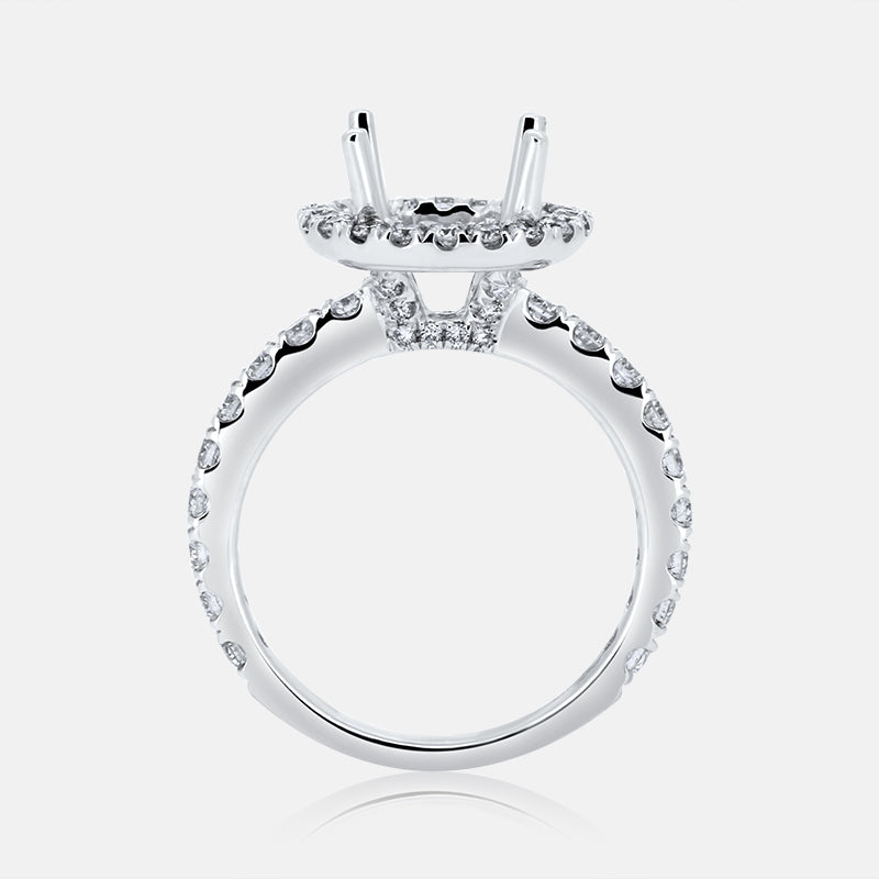 Round Halo Engagement Ring with .91 carats in 18 Karat White Gold