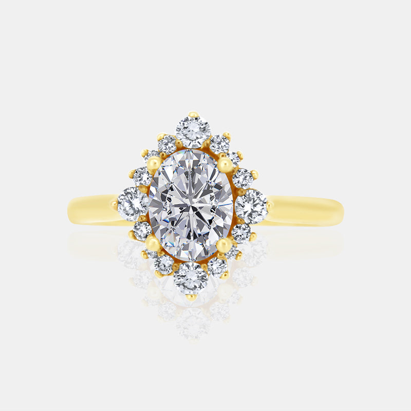 Vintage inspired halo engagement ring in 14K yellow gold
