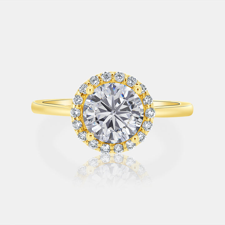 Dainty Round Halo Engagement Ring with .20 carat of Diamonds in 14 Karat Yellow Gold