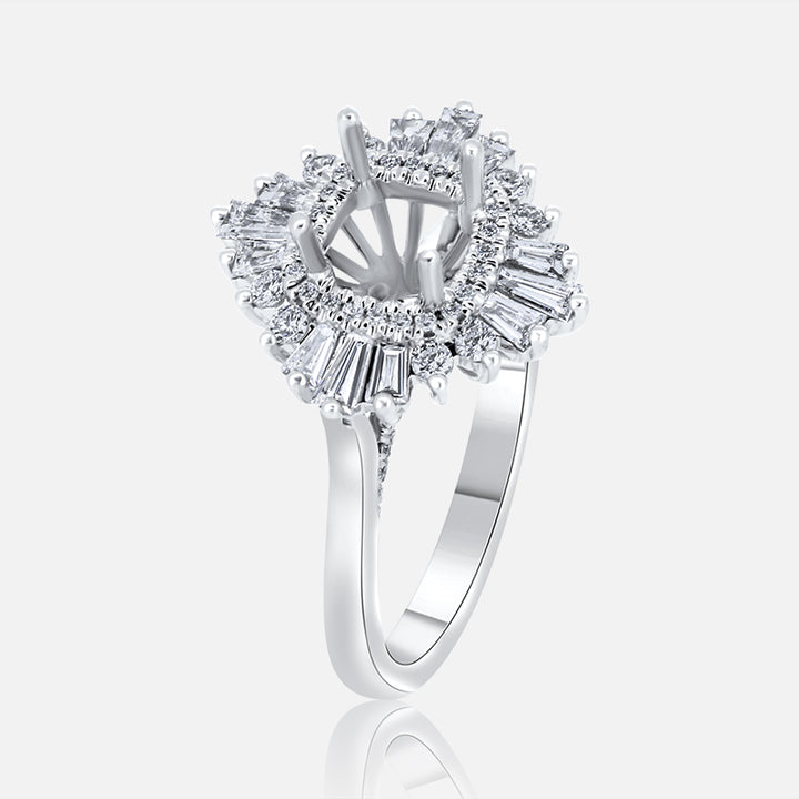 Vintage Inspired Ballerina Halo Engagement Ring with .71 carat of diamonds in 14 Karat White Gold