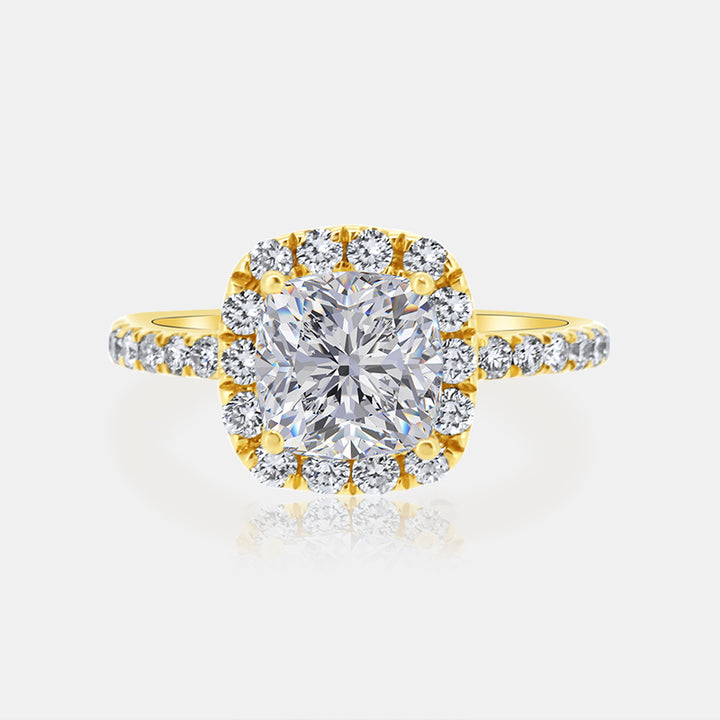 Dainty Cushion Halo Engagement Ring with .68 carat of Diamonds in 14 Karat Yellow Gold