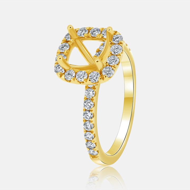 Dainty Cushion Halo Engagement Ring with .68 carat of Diamonds in 14 Karat Yellow Gold