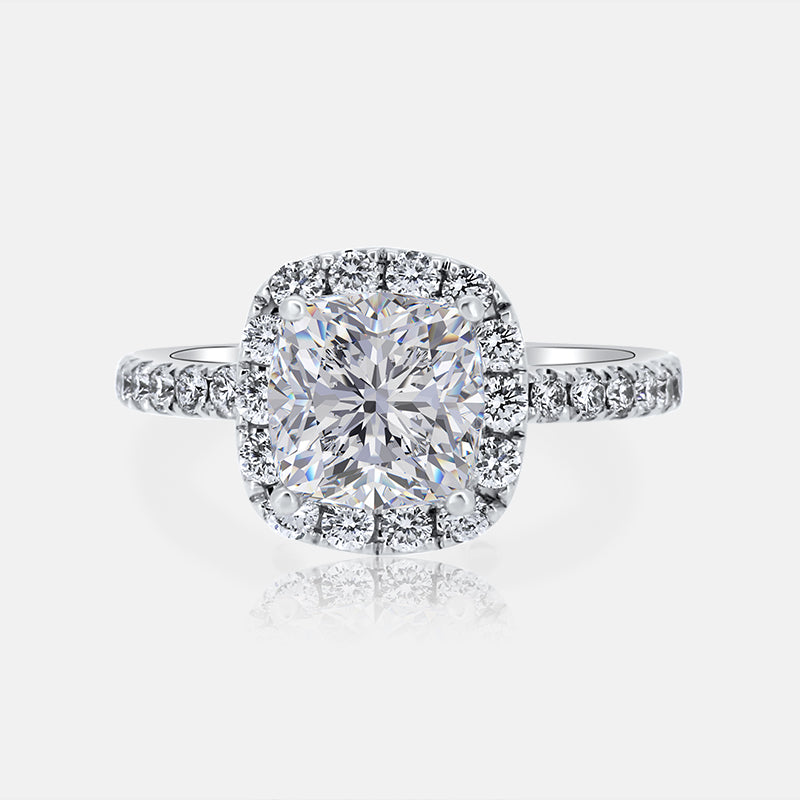 Dainty Cushion Halo Engagement Ring with .69 carats of Diamonds in 14 Karat White Gold
