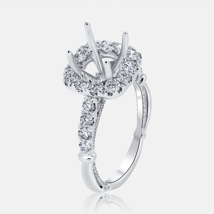 Cushion Halo Engagement Ring with 1.11 carat of Diamonds in 18 Karat White Gold