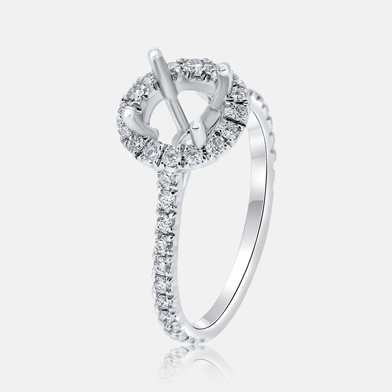 Round Halo Engagement Ring with .45 carat of Diamonds in 14 Karat White Gold
