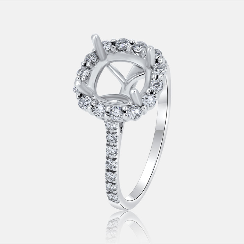 Dainty Cushion Halo Engagement Ring with .45 carat of Diamonds in 14 Karat White Gold