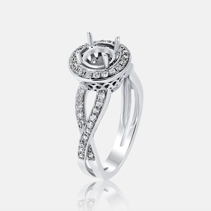 Round Halo Engagement Ring Braided Band with .41 carat of diamonds in 14 Karat White Gold