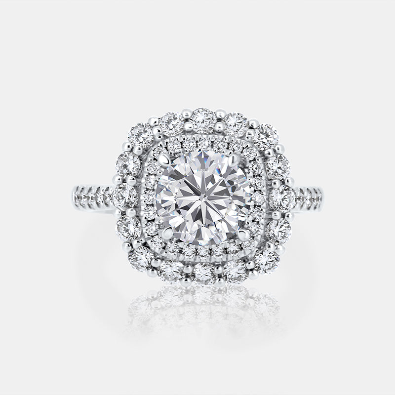 Round Double Halo Engagement Ring with 1.00 carat of Diamonds in 14 Karat White Gold