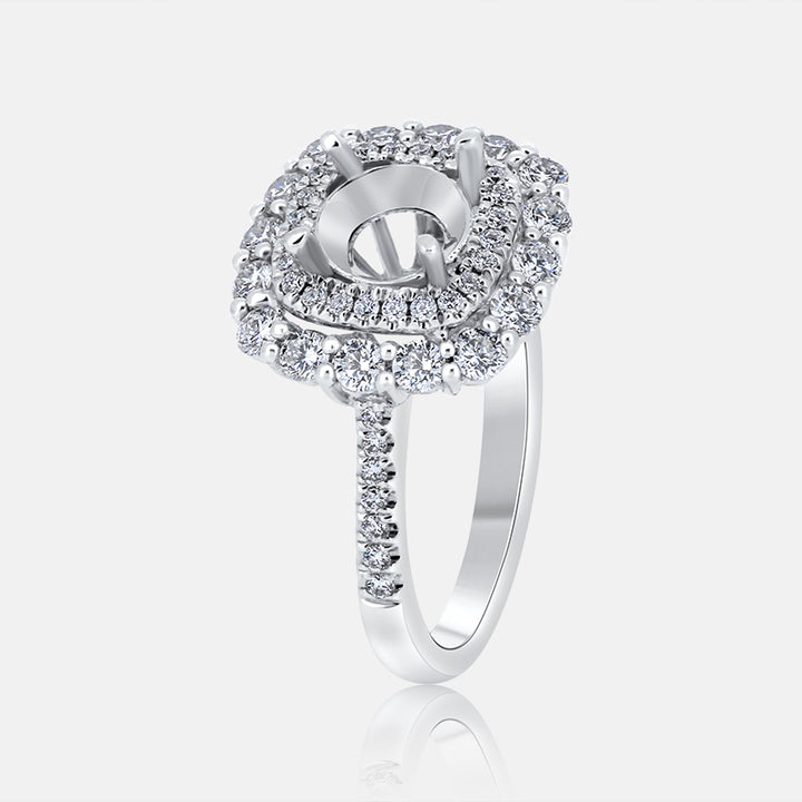 Round Double Halo Engagement Ring with 1.00 carat of Diamonds in 14 Karat White Gold
