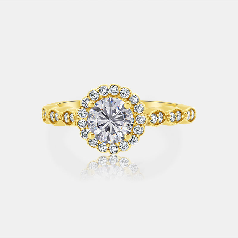 Round Halo Engagement Ring with .30 carats of Diamonds in 14 Karat Yellow Gold