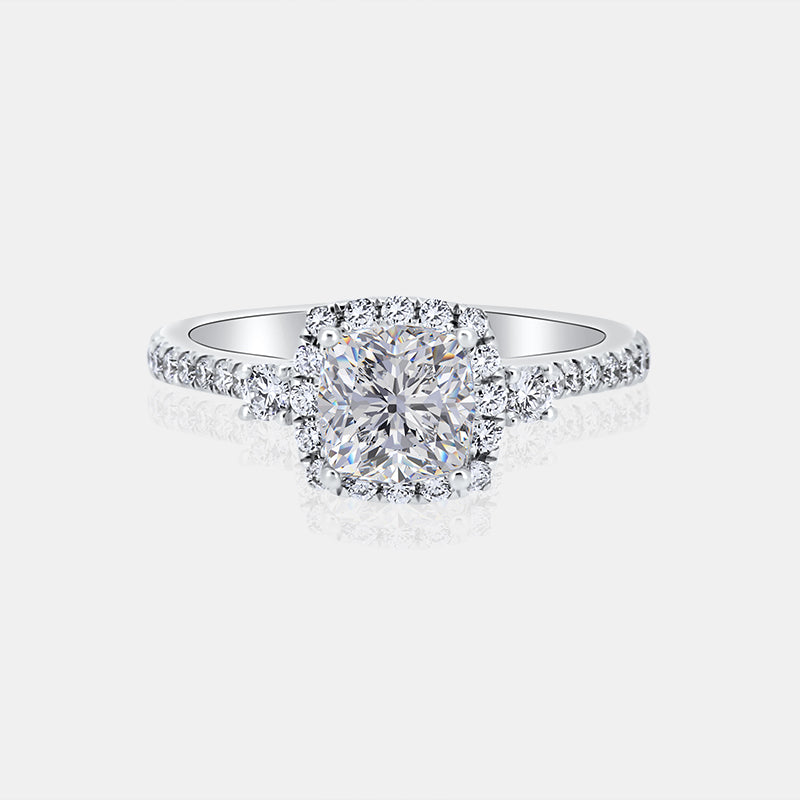 Cushion Cut Halo Engagement Ring with .41 Carats of Diamonds in 18 Karat White Gold