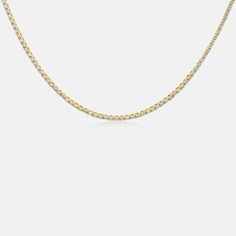 Diamond Tennis Necklace in 14 Karat Yellow Gold with 4.15 Carat of Diamonds
