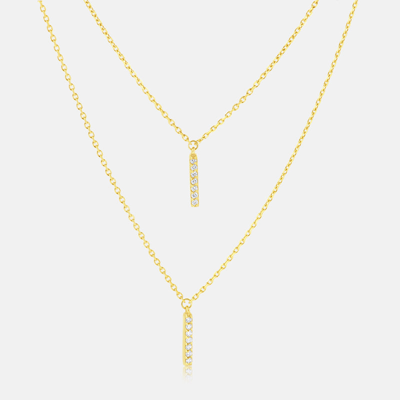 Double Layered Necklace in 14 Karat Yellow Gold with .10 carat of Diamonds