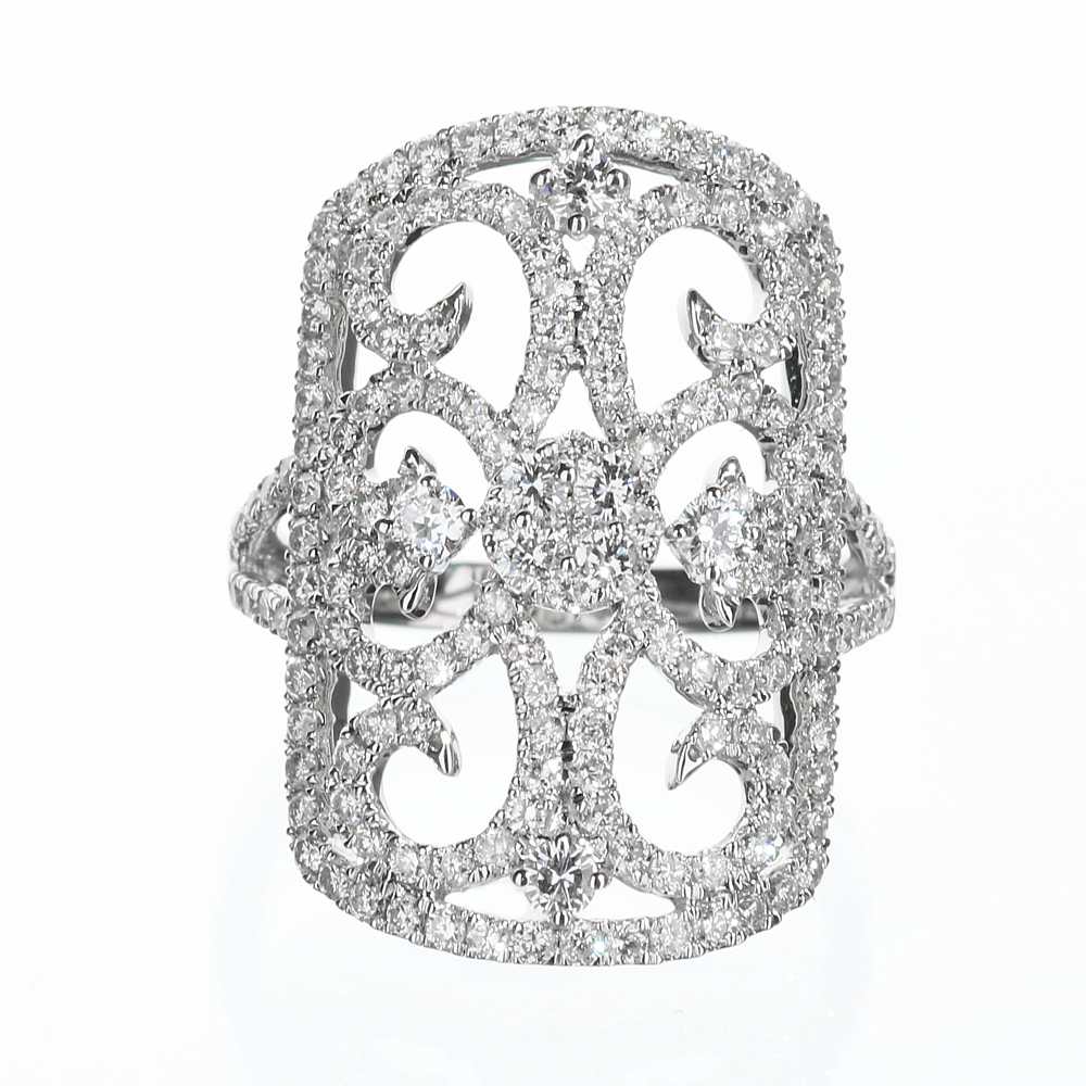 14 Karat White Gold Ladies Right Hand Ring with 1.75 total carat weight of round diamonds